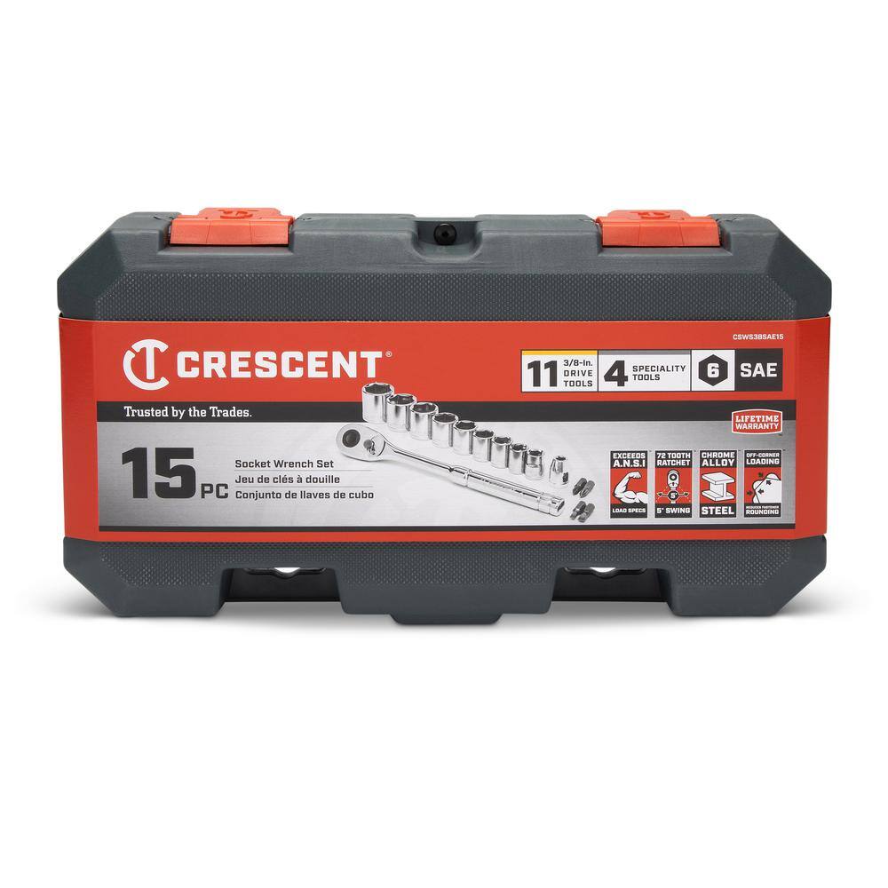 Crescent 38 in. Drive 6-Point Standard SAE Mechanics Tool Set with Case (15-Piece) CSWS38SAE15