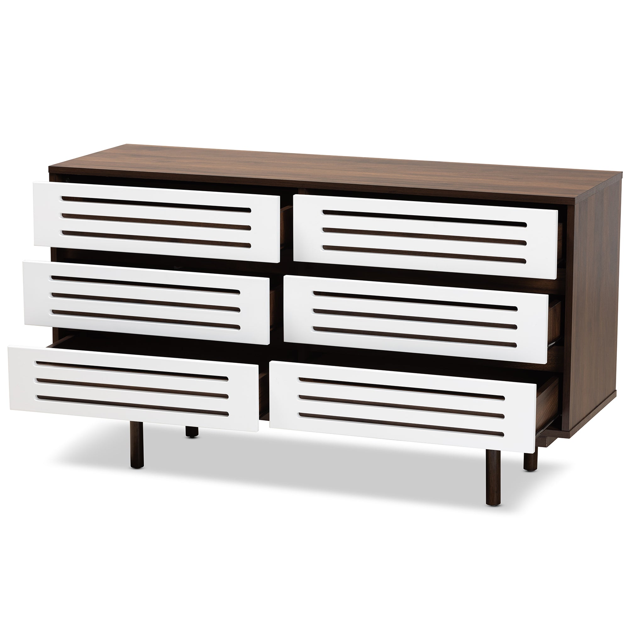 Baxton Studio Meike Mid-Century Modern Two-Tone Walnut Brown and White Finished Wood 6-Drawer Dresser