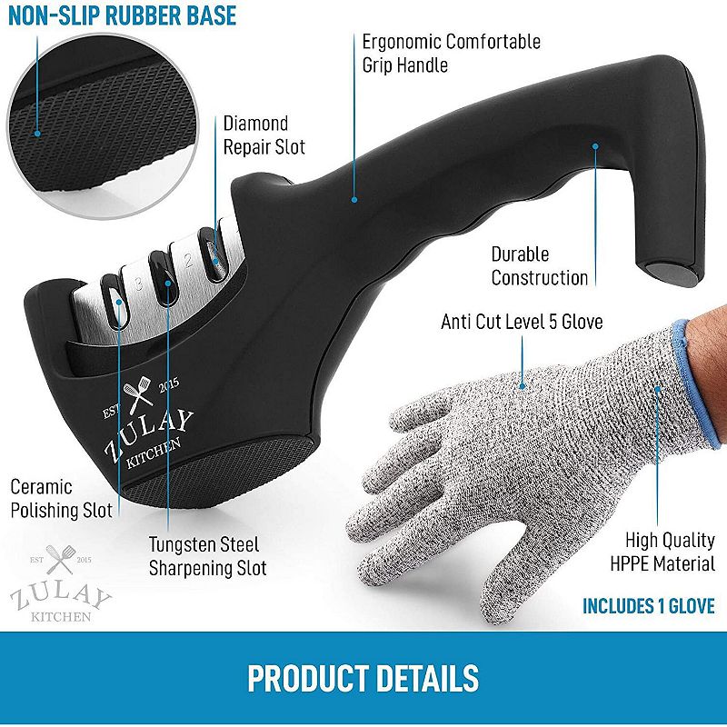 3 Stage Knife Sharpener and Cut-Resistant Glove