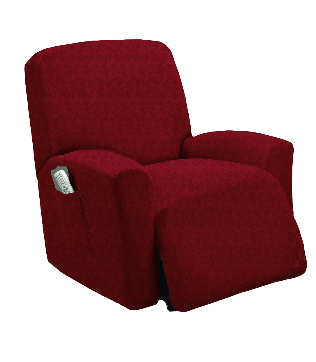 Golden Linens One piece Stretch Recliner Chair Furniture Slipcovers with Remote Pocket Fit most Recliner Chairs (Burgundy)