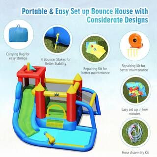 Costway Inflatable Bouncer Water Climb Slide Bounce House Splash Pool with Blower OP70639