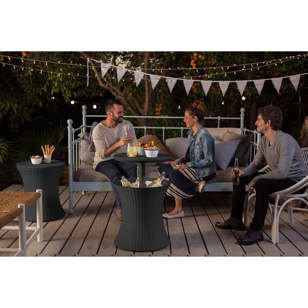 Keter Pacific Cool Bar Outdoor Side Table 7.5 Gallon Cooler Ice Chest Furniture For Patio Lawn and Garden，Dark Grey