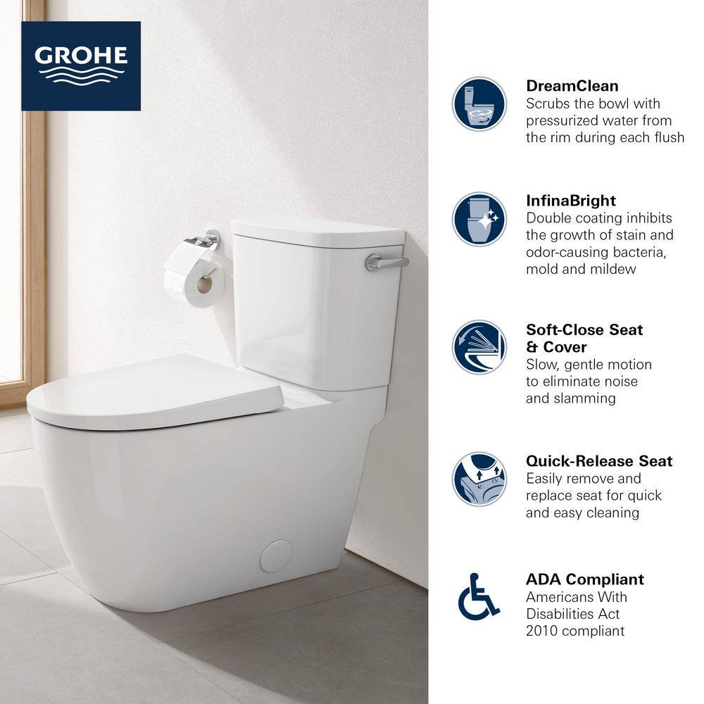 GROHE Essence 2-Piece 1.28 GPF Single Flush Elongated Toilet with Right Hand Trip Lever in Alpine White Seat Included 39676000