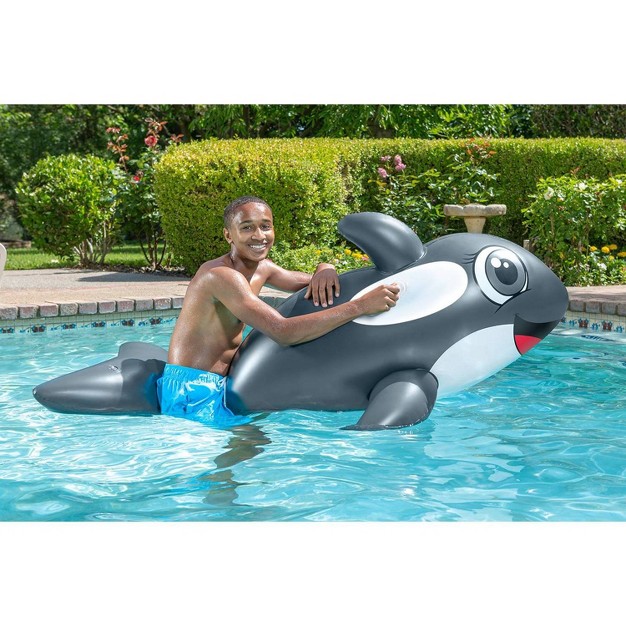 Poolmaster Jumbo Whale Rider Inflatable Swimming Pool Float Gray white red