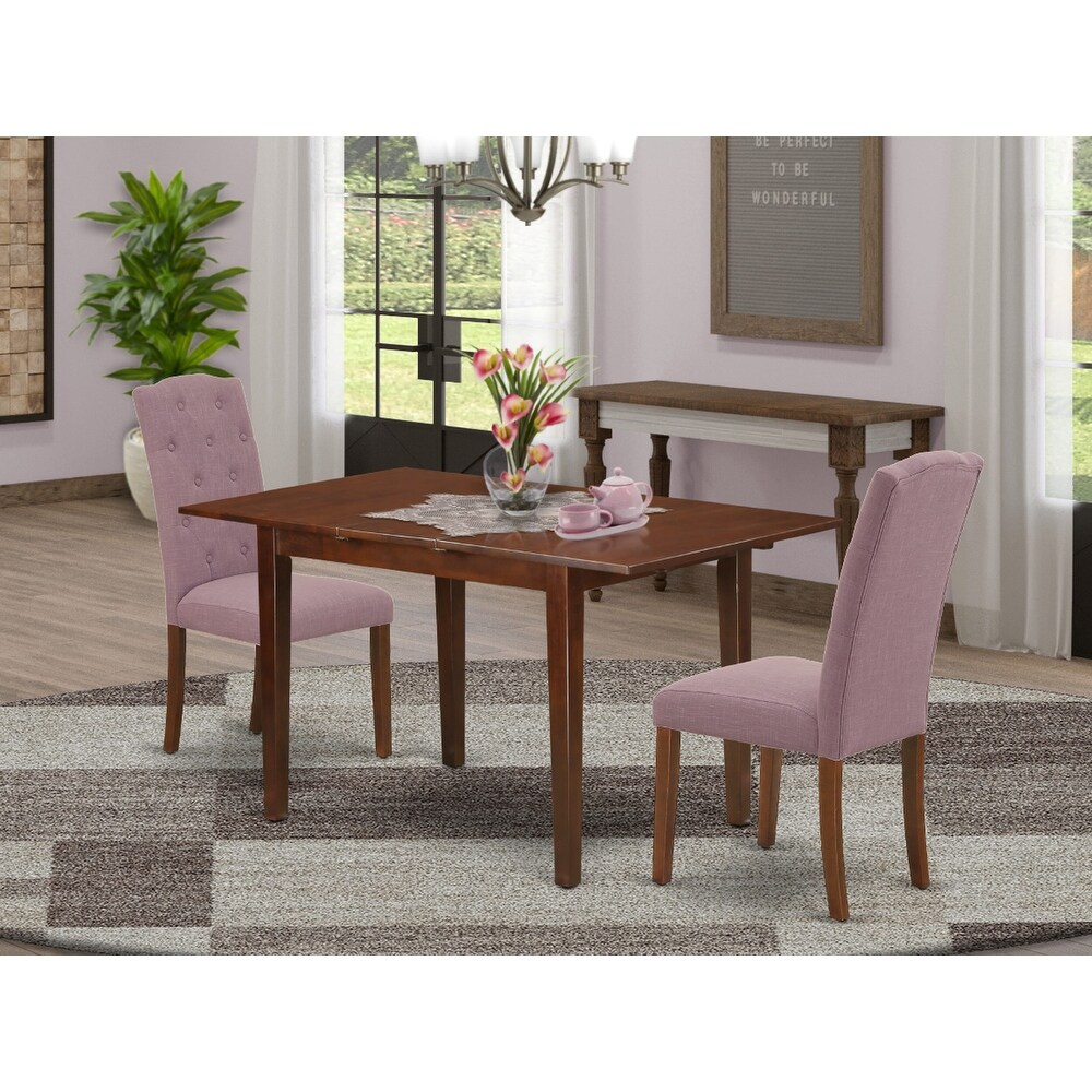 East West Furniture Kitchen Table Set  a Rectangle Dining Table and Linen Fabric Parson Chairs  Mahogany(Pieces Option)