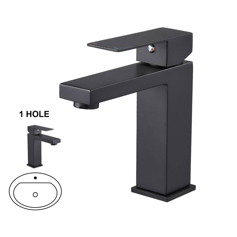 Heemli Square Single Handle Single Hole Bathroom Faucet in Matte Black KBL0203B