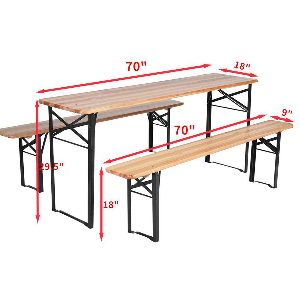 WELLFOR 3-Pieces Rectangular Metal and Wooden Picnic Table Set OP-HWY-70433