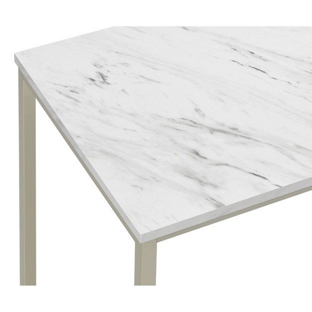 Leona Coffee Table Faux White Marble satin Nickel Coaster