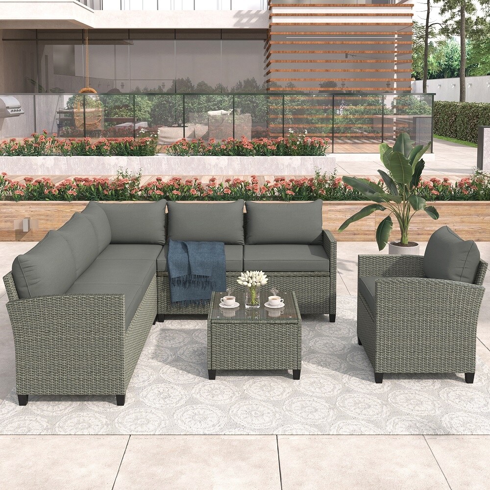 5 Piece Outdoor Conversation Set，Patio Furniture Set  with Coffee Table  Cushions and Single Chair