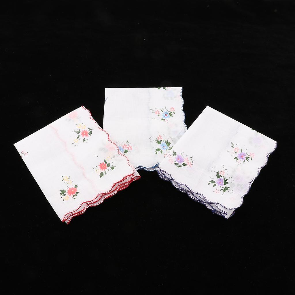 3pcs Womens Handkerchief Hankies Floral Embroidered Lace  Square Hanky