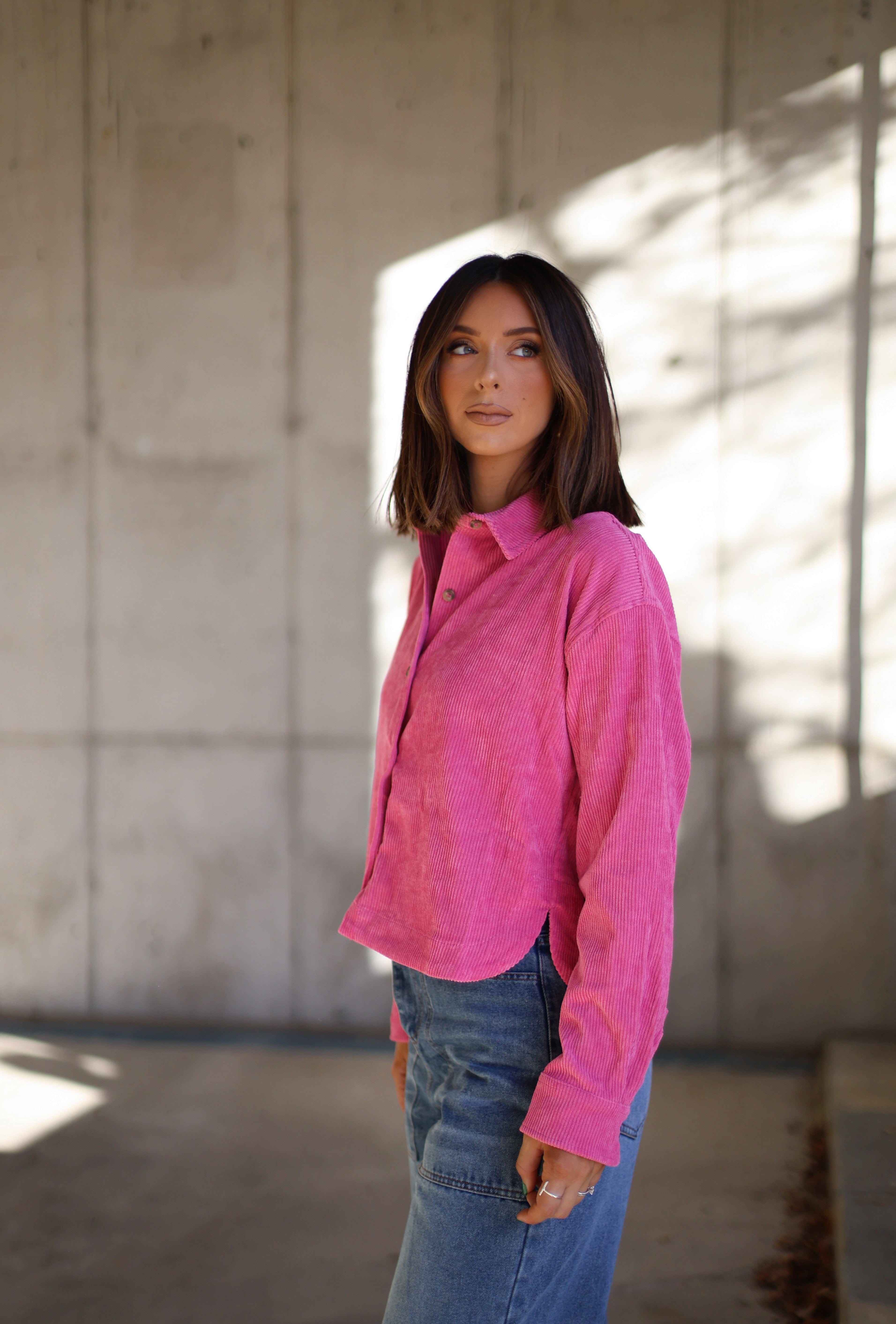 Cropped Corduroy Button Up