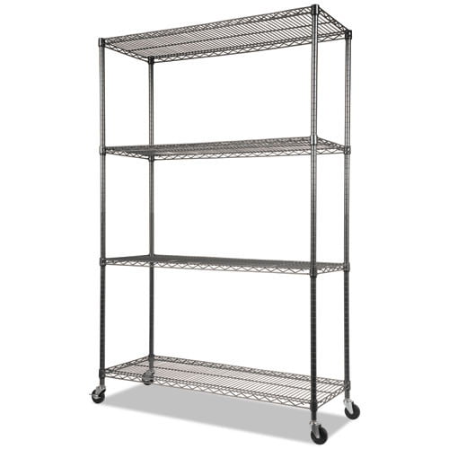 Alera Complete Wire Shelving Unit with Casters, Four-Shelf, 48