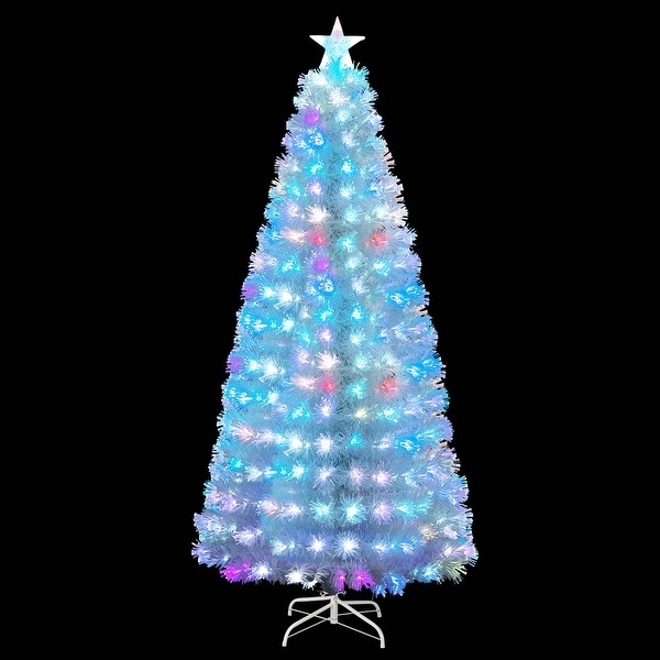 Costway 5FT/6FT/7FT PreLit Christmas Tree Fiber Optic SnowFlocked