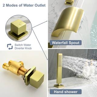 Nestfair 2-Handle Deck Mount Roman Tub Faucet with Hand Shower in Brushed Gold SMD720G