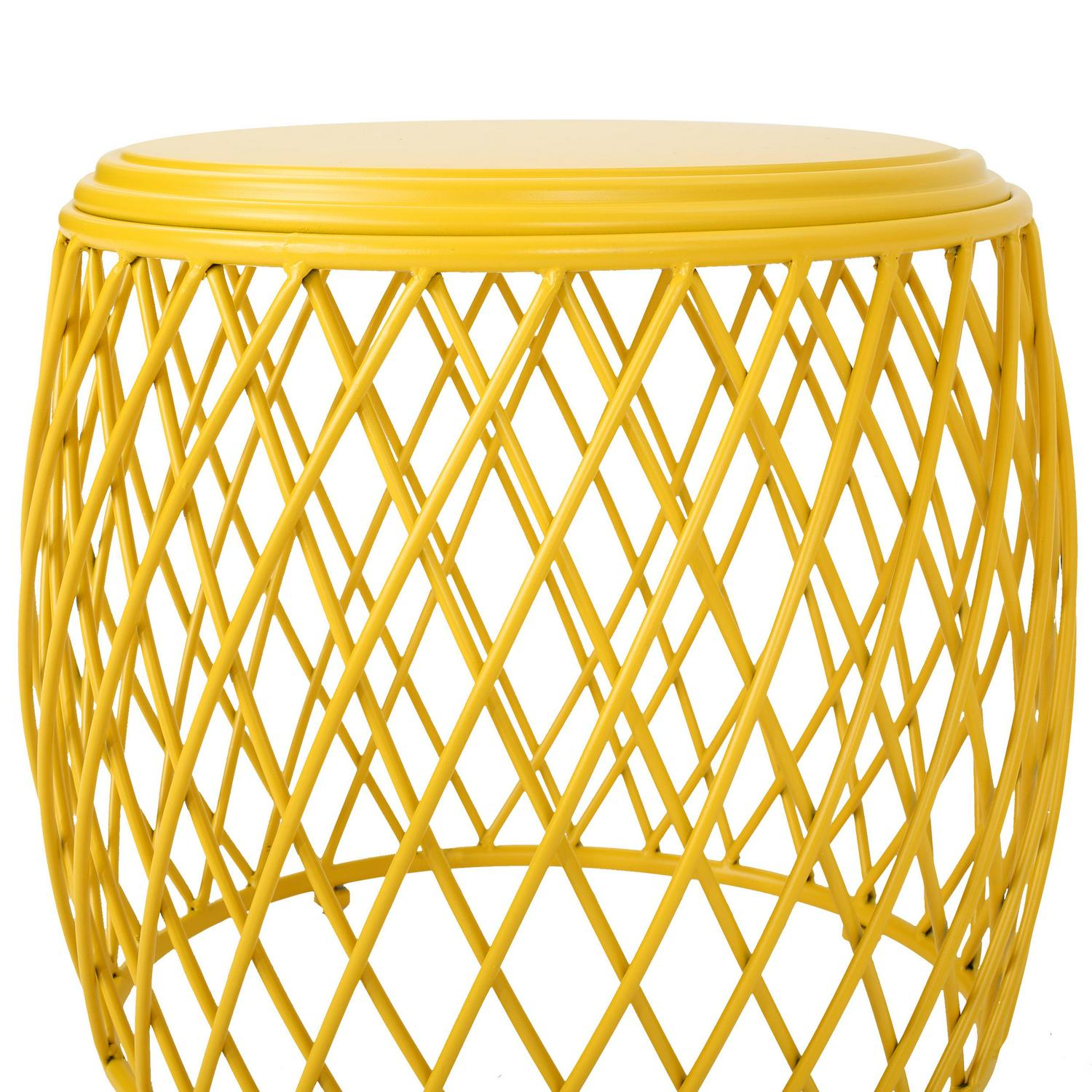 Alameda Outdoor 19 Inch Diameter Lattice Iron Side Table， Matte Yellow