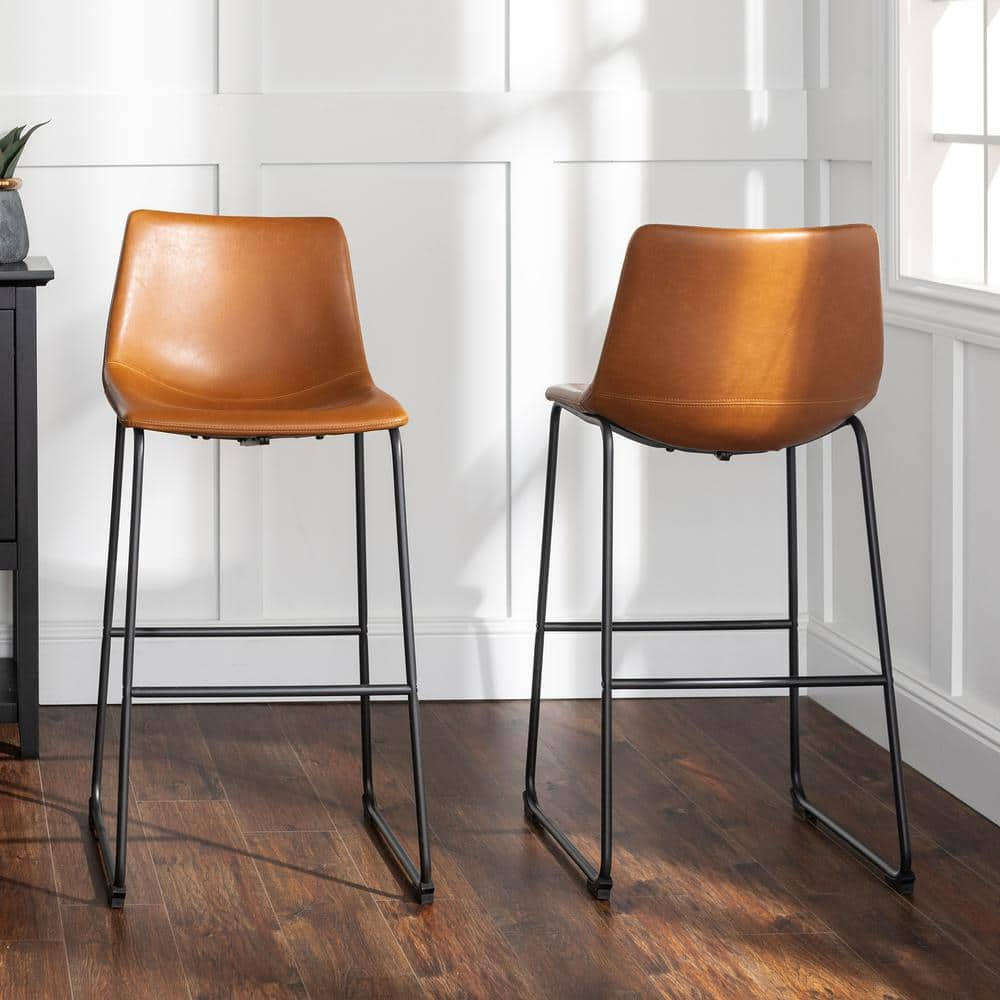 Walker Edison Furniture Company 29-3/8 in. Whiskey Brown Faux Leather Bar Stools (Set of 2) HDHL30WB