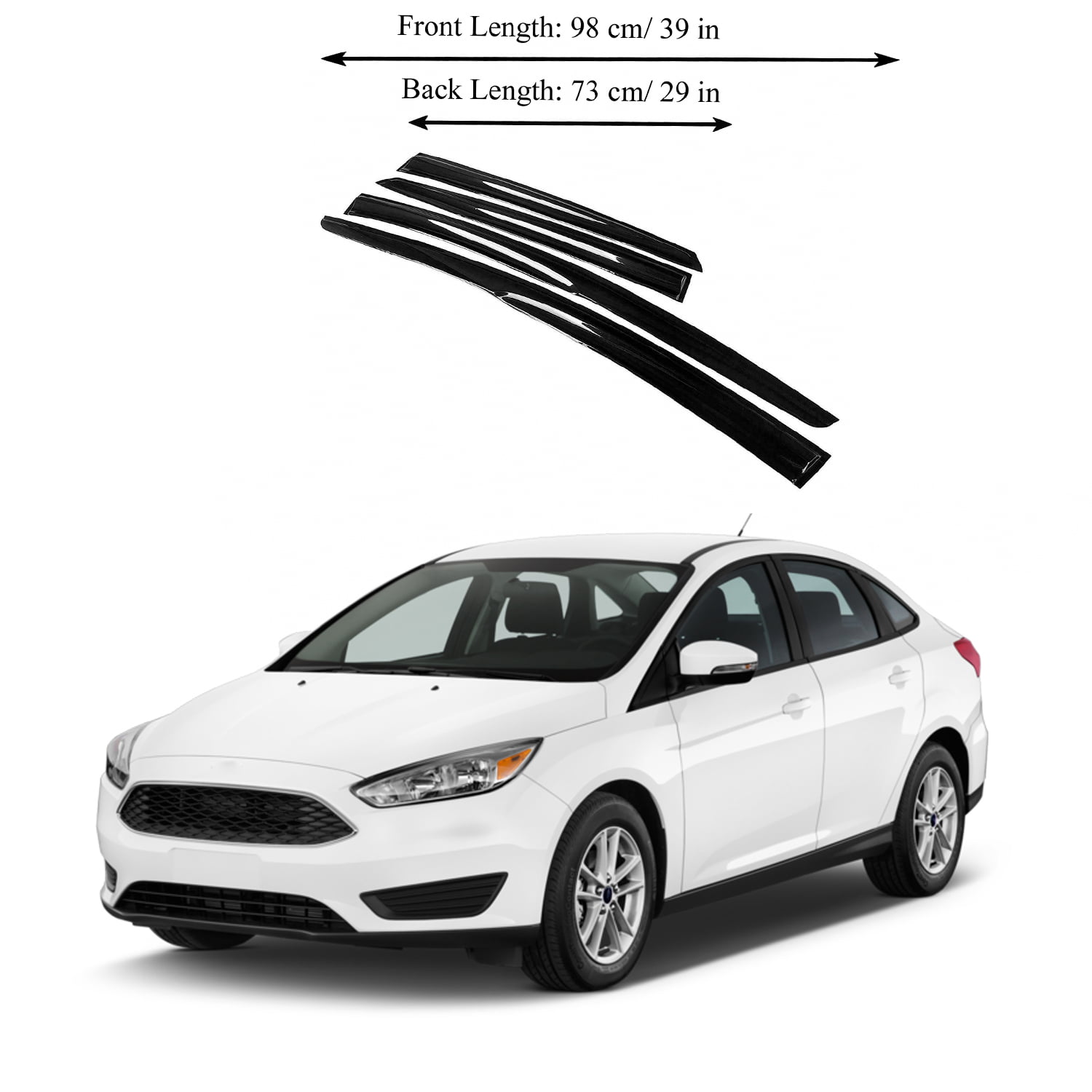 Ford Focus 12-18 Side Tape-on Window Visor Sun Rain Deflector Guard， 4-Pieces