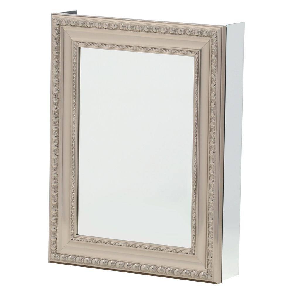 Pegasus 20 in. W x 26 in. H Framed Recessed or Surface-Mount Bathroom Medicine Cabinet with Deco Framed Door in Brushed Nickel SP4595