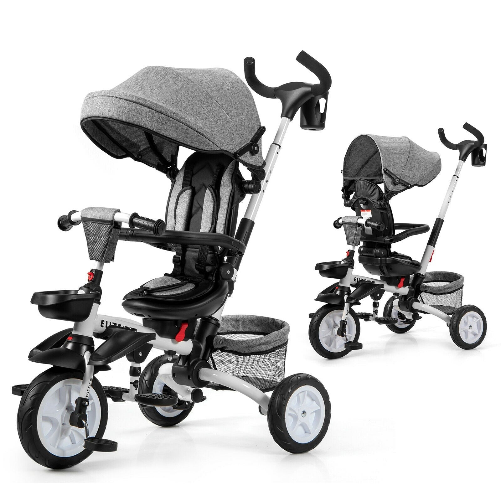 BABY JOY Baby Tricycle, 7-in-1 Kids Folding Steer Stroller w/ Rotatable Seat