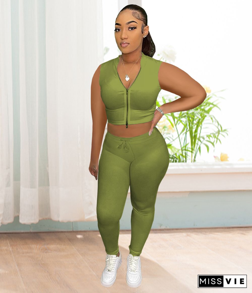 Sports Casual Solid Color Vest Pants Suit