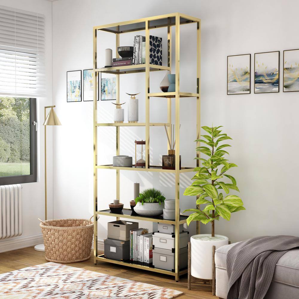 Furniture of America Himlind 90.5 in. Brass Plating and Black Metal 7-Shelf Standard Bookcase IDF-AC374BS