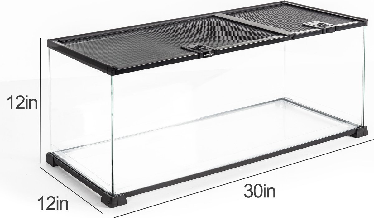 REPTI ZOO Knock-down Double Top Cover Glass Terrarium， Black， 18-gal