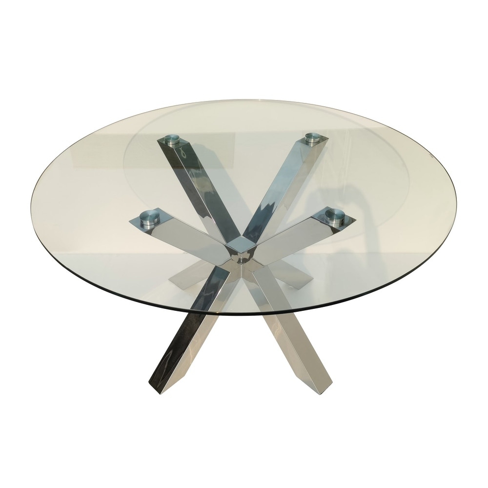 Clear Glass Top Dining Table with X Cross Medal Base