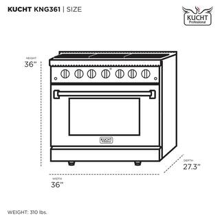 Kucht Custom KNG 36 in. 5.2 cu. ft. Natural Gas Range with Convection Oven in Black with Black Knobs and Gold Handle KNG361-K-GOLD