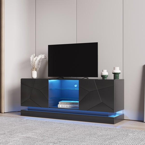 63''L Modern RGB LED Gloss TV Stand Cabinet Functional TV Console Table