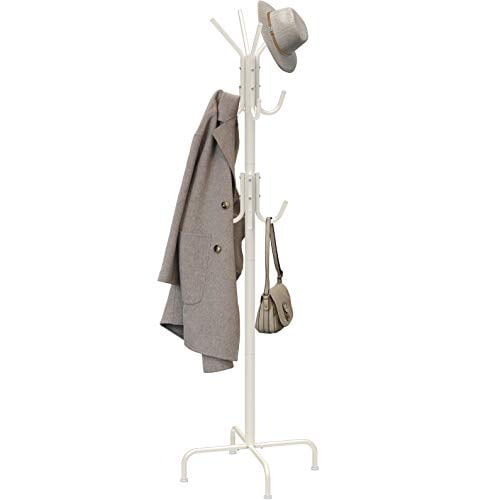 SimpleHouseware Standing Coat and Hat Hanger Organizer Rack， 12 Hooks White， Coat and Hat Stand