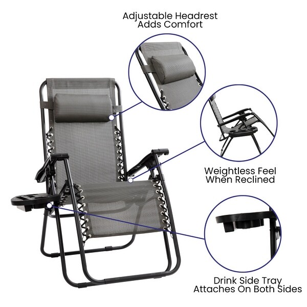 2 Pack Adjustable Mesh Zero Gravity Lounge Chair with Cup Holder Tray