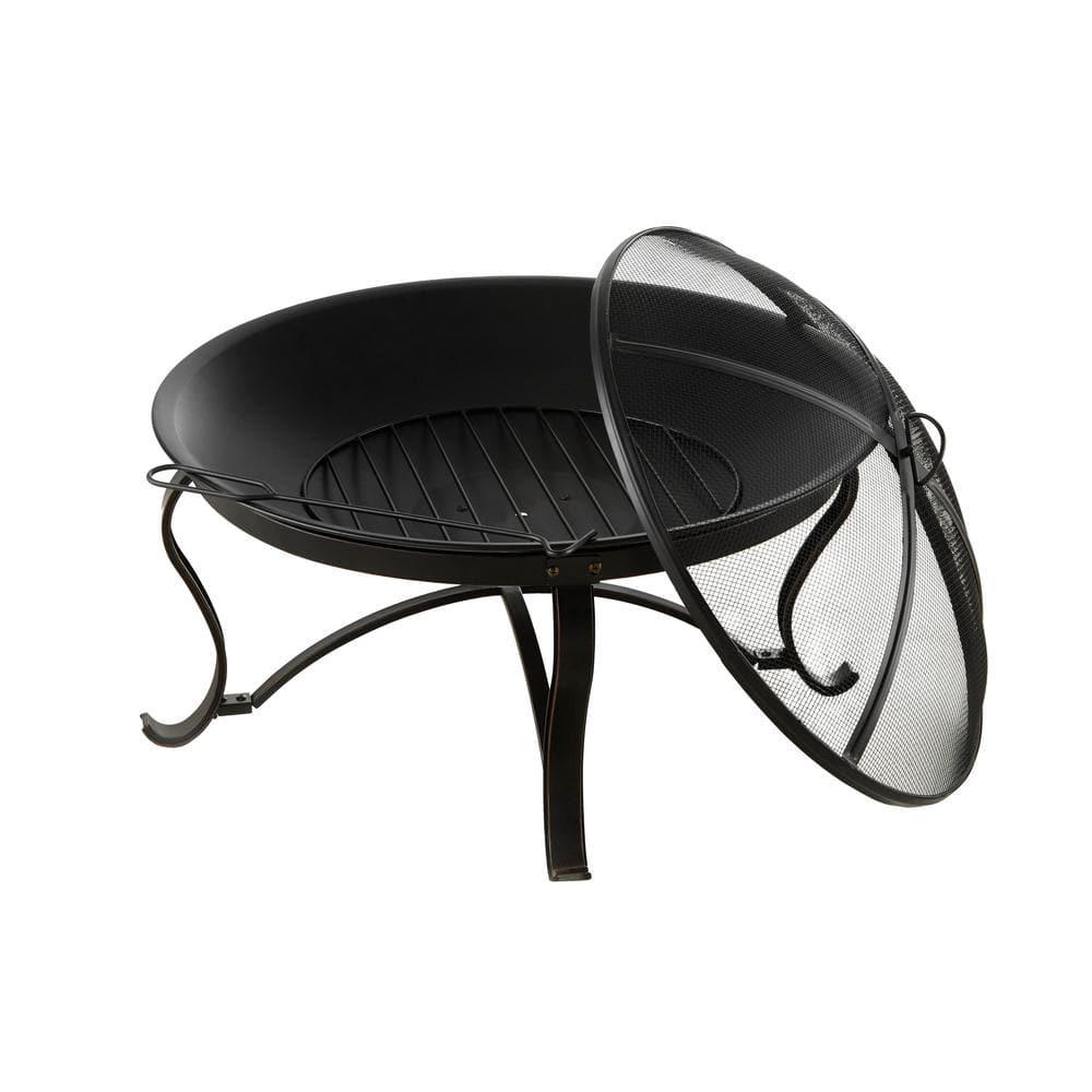 Hampton Bay Sadler 30 in x 19 in Round Steel Wood Burning Fire Pit in Rubbed Bronze