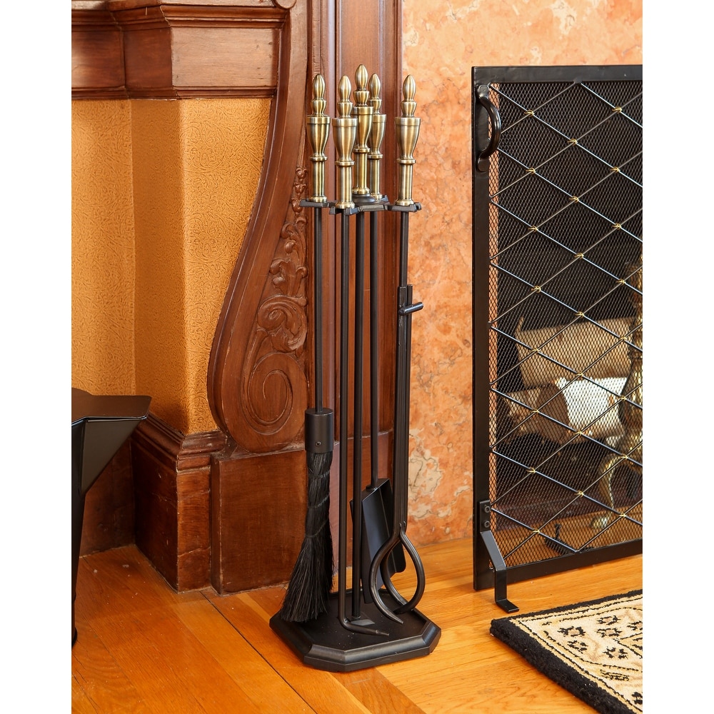 Minuteman International Westford Fireplace Set of 4 Tools  30.5 Inch Tall  Antique Brass and Black