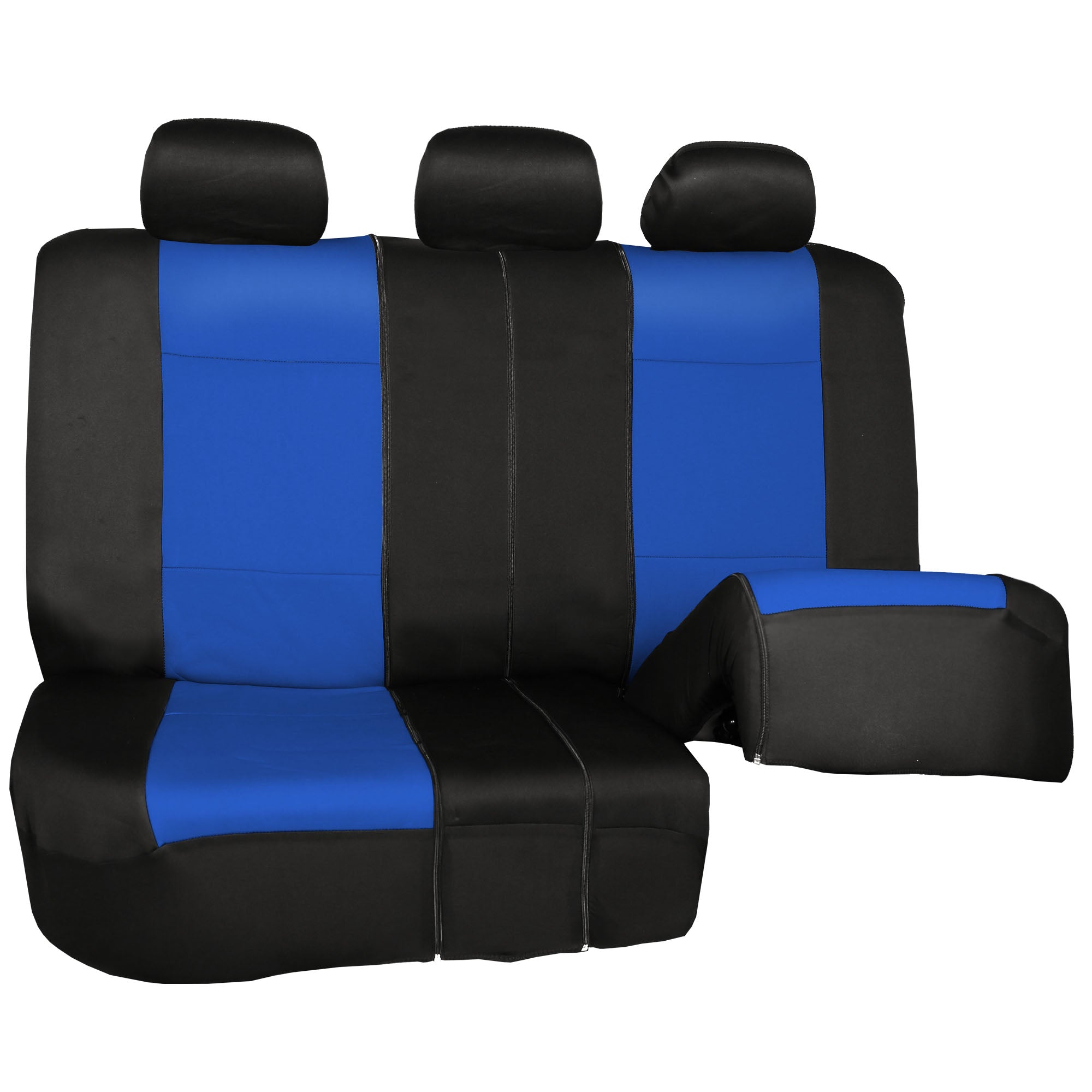 FH Group Neoprene 3 Row Car Seat Covers For SUV， Airbag Ready Split Bench 7 Seater， Blue Black with Free Air Freshener