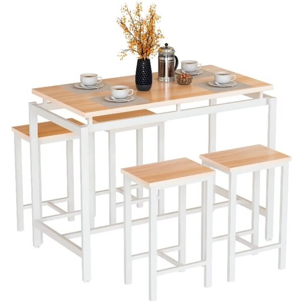 4 - Person Counter Height Dining Set with Wooden Panel and Metal Frame