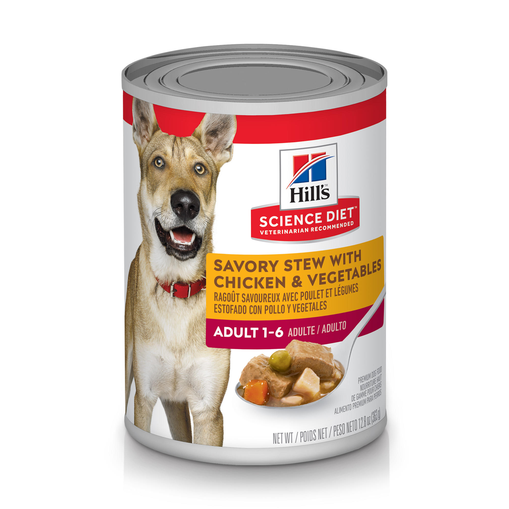 Hills Science Diet Adult Savory Stew with Chicken  Vegetables Canned Dog Food， 12.8 oz.