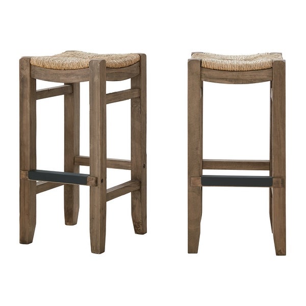 The Gray Barn Enchanted Acre 30-inch Wood Bar Stools with Rush Seats (Set of 2)