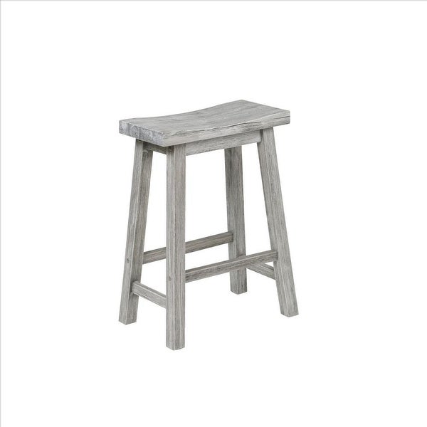 Saddle Design Wooden Counter Stool with Grain Details， Gray - 24.25 H x 17.75 W x 10 L Inches