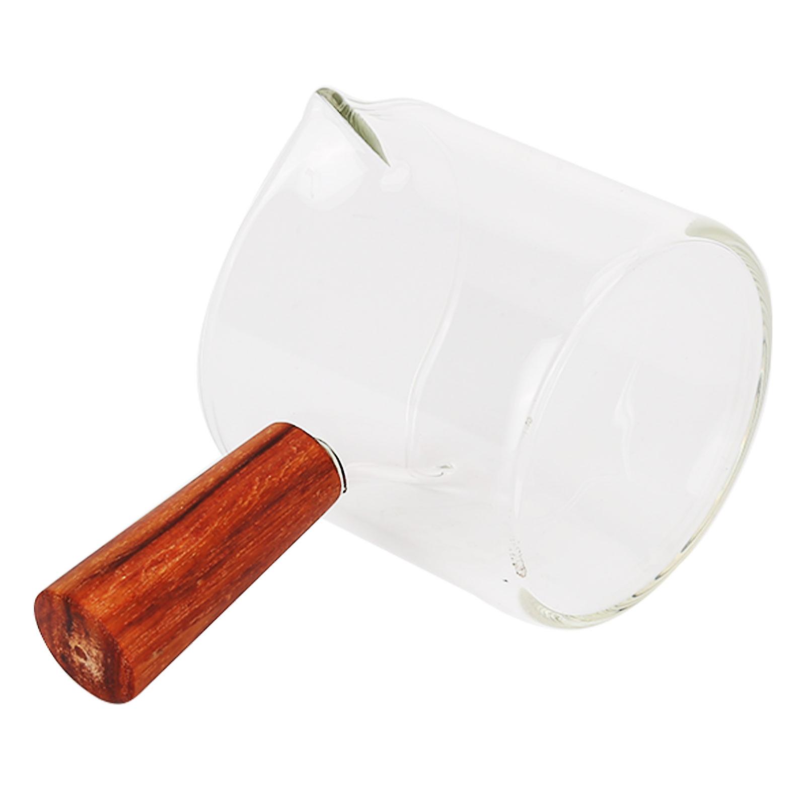 Heat‑Resistant Glass Measuring Cup with Wooden Handle Double Mouth Mug for Home Coffee