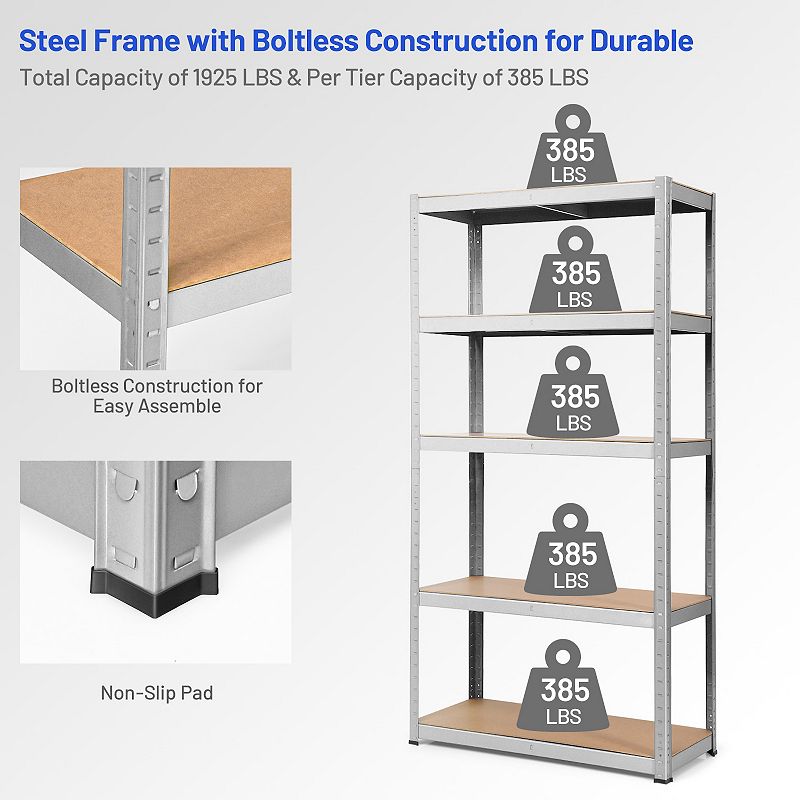 72 Inch Storage Rack with 5 Adjustable Shelves for Books Kitchenware