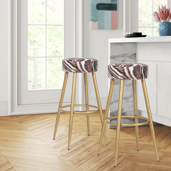 Adeco Set of 2 Bar Stools， Round Counter Height Stools Modern Footrest