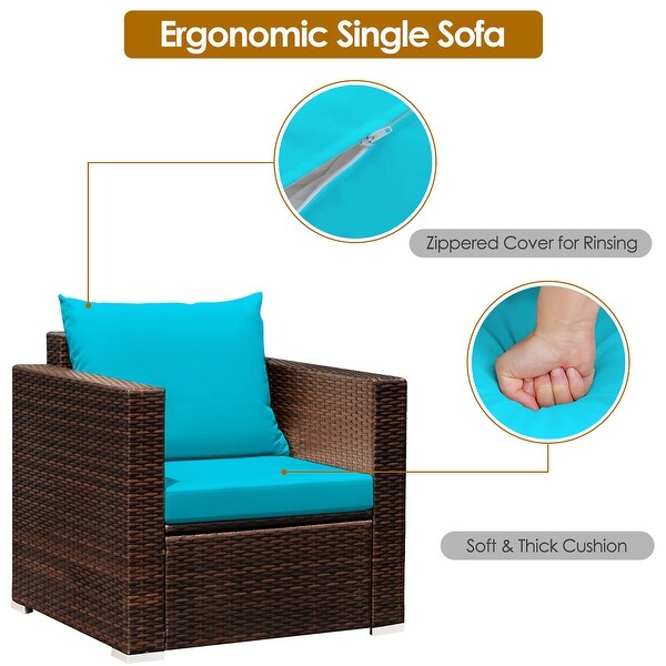 Costway 3PCS Patio Rattan Furniture Set Conversation Sofa Cushioned