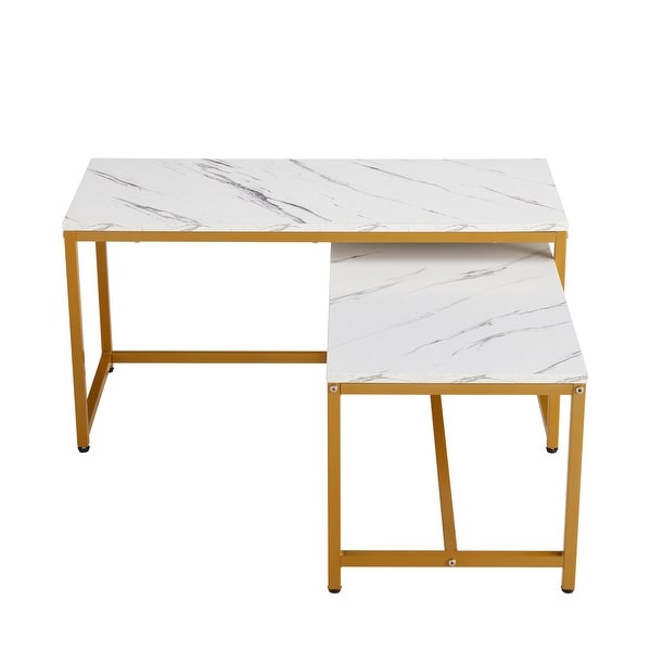 Nesting Coffee Tables Set， 2pc Coffee Table Living Room， Marble White