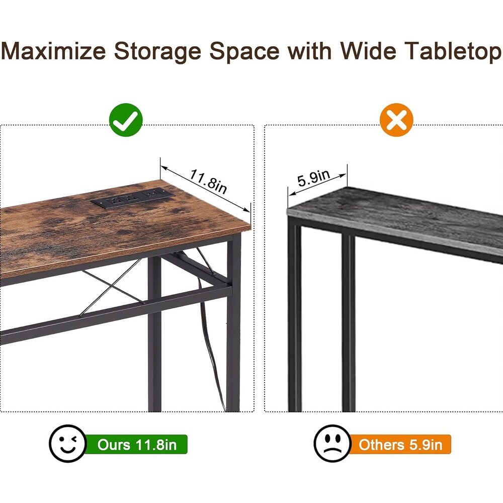 Javlergo Console Table with with Charging Station   USB Ports  Rustic Brown