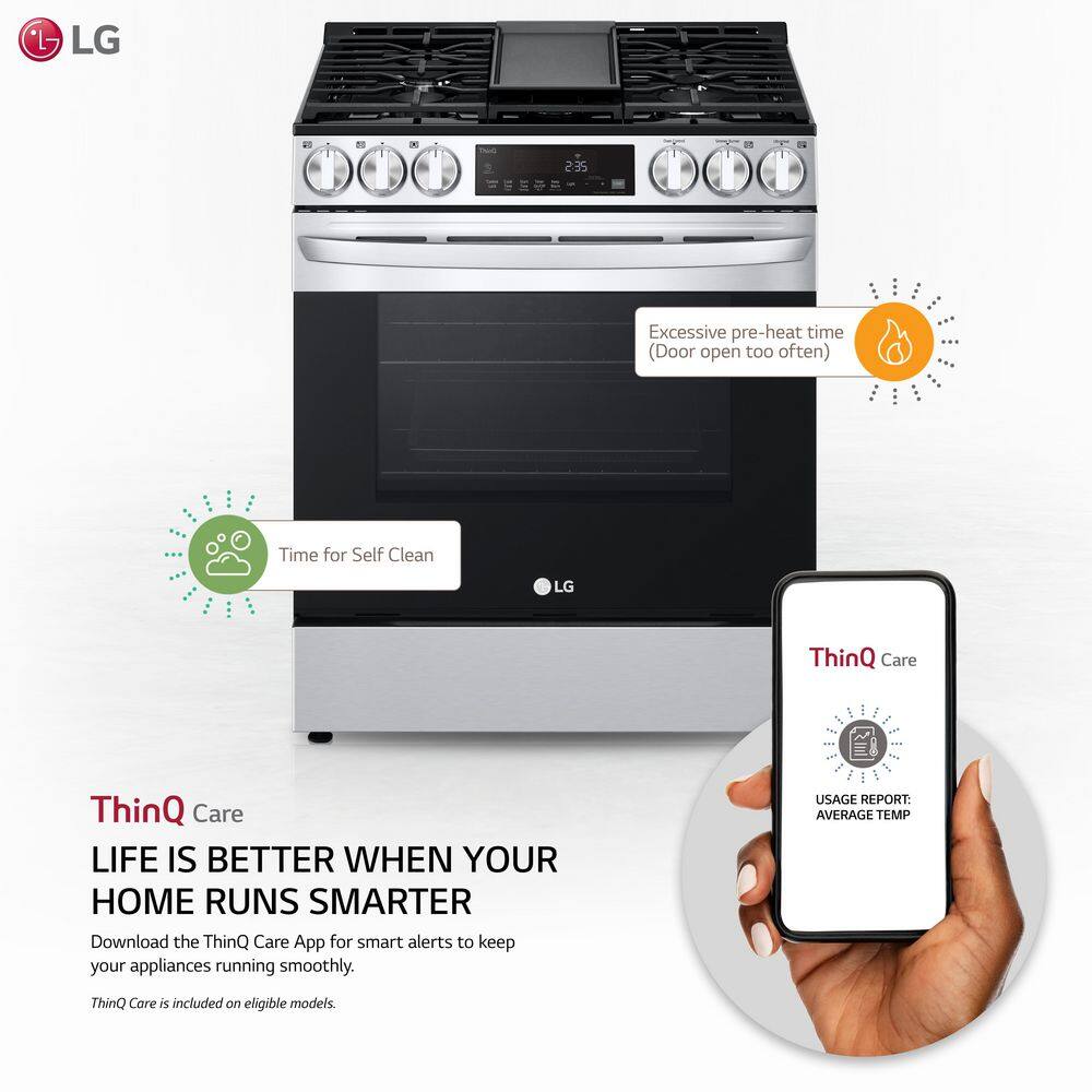 LG 30 in. 5.8 cu. ft. Slide in Smart Gas Range with 5 Burners in PrintProof Stainless Steel LSGL5833F