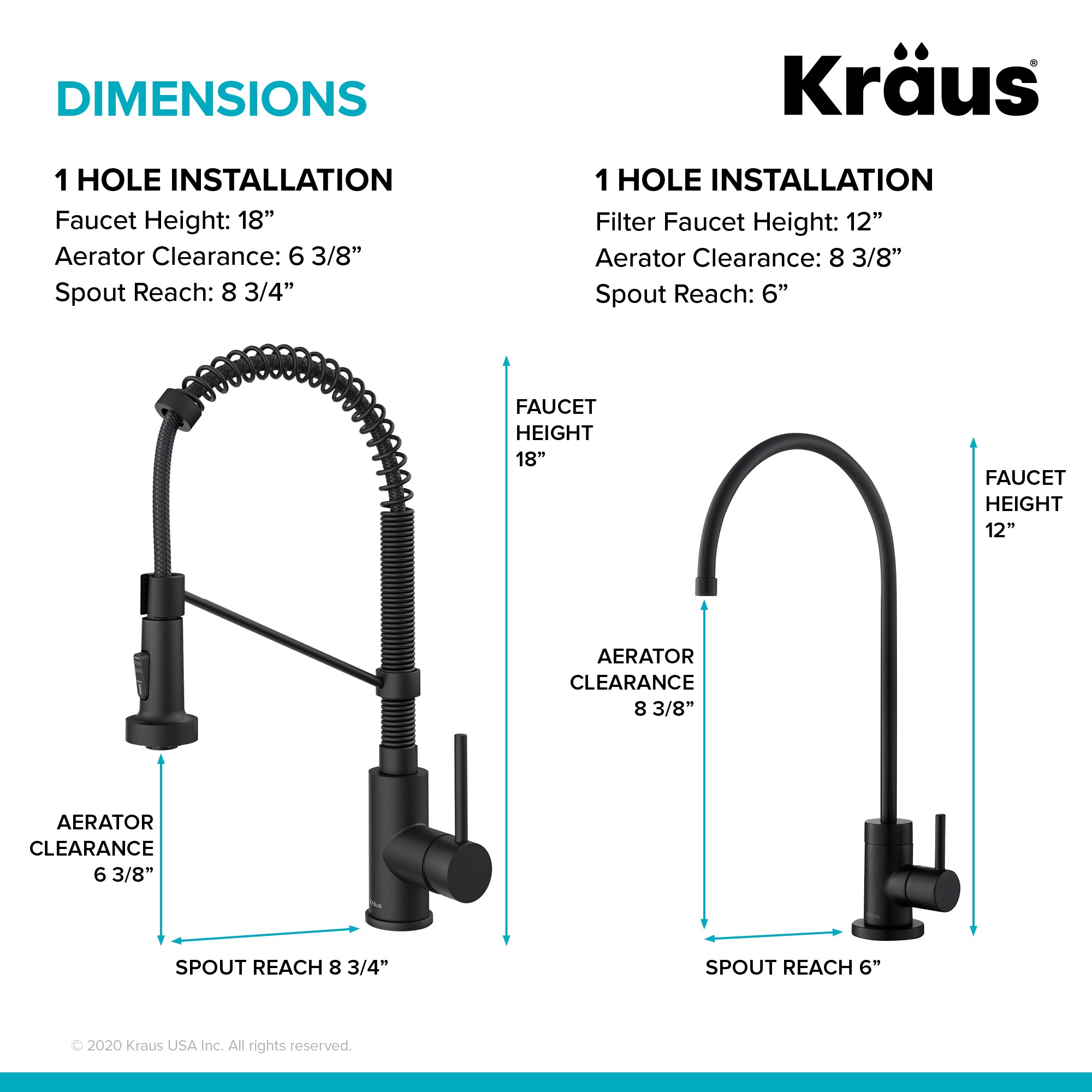 KRAUS Bolden Commercial Style Pull-Down Kitchen Faucet and Purita Water Filter Faucet Combo in Matte Black