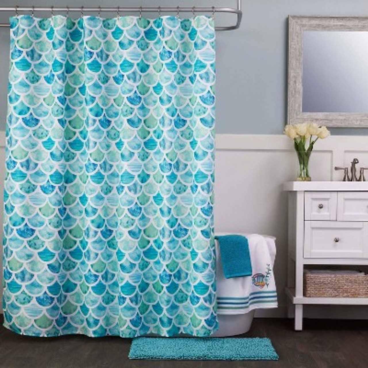 Ocean Watercolor Scales Bath Rug Aqua - SKL Home