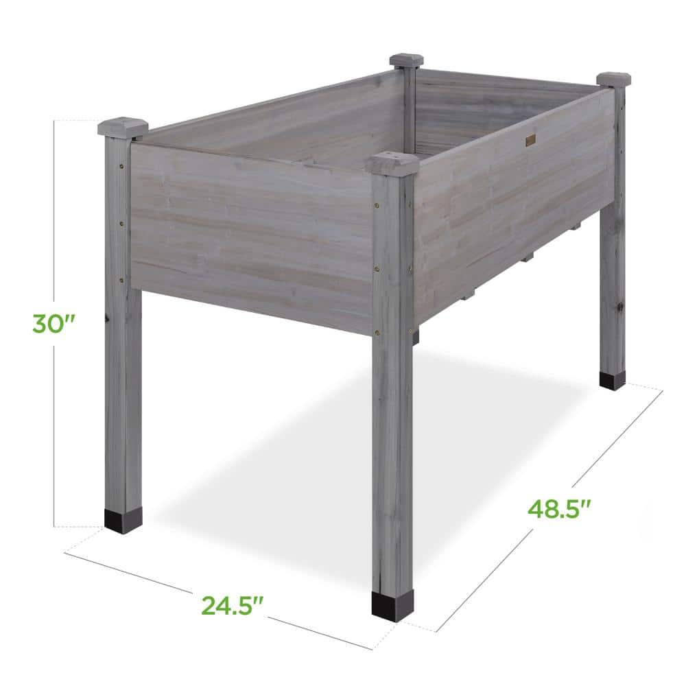 Best Choice Products 2 ft. x 4 ft. x 2.5 ft. Gray Elevated Garden Bed， Raised Wooden Planter/Foot Caps， Bed Liner SKY6395