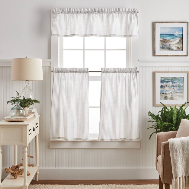 3pc Ticking Stripe Window Valance And Tiers Set White gray Martha Stewart