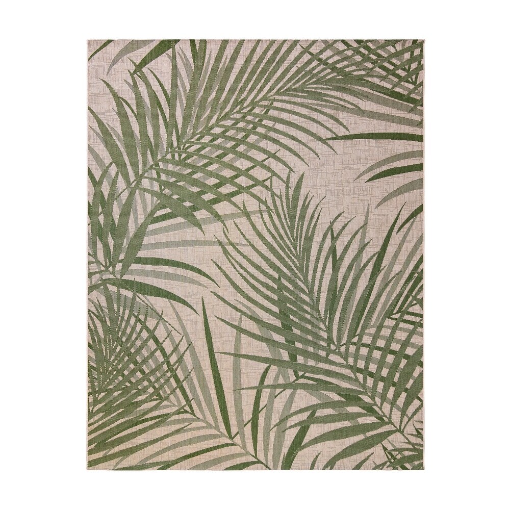 Gertmenian Paseo Paume Green Casual Palm Leaf Flatweave Indoor/Outdoor Area Rug